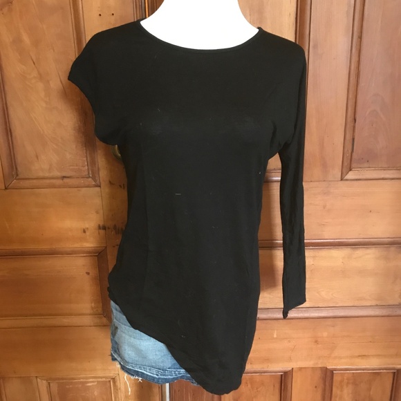 Club Monaco avant-garde style asymmetrical long & short black t-shirt / tunic XS - Picture 1 of 3